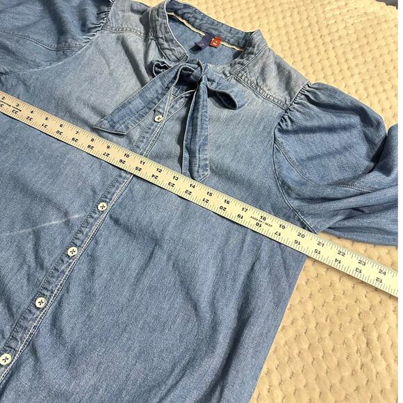 Pilcro Button Down Blouse Women's Medium Blue Denim Cotton Front Tie 3/4 Sleeves - Picture 11 of 13